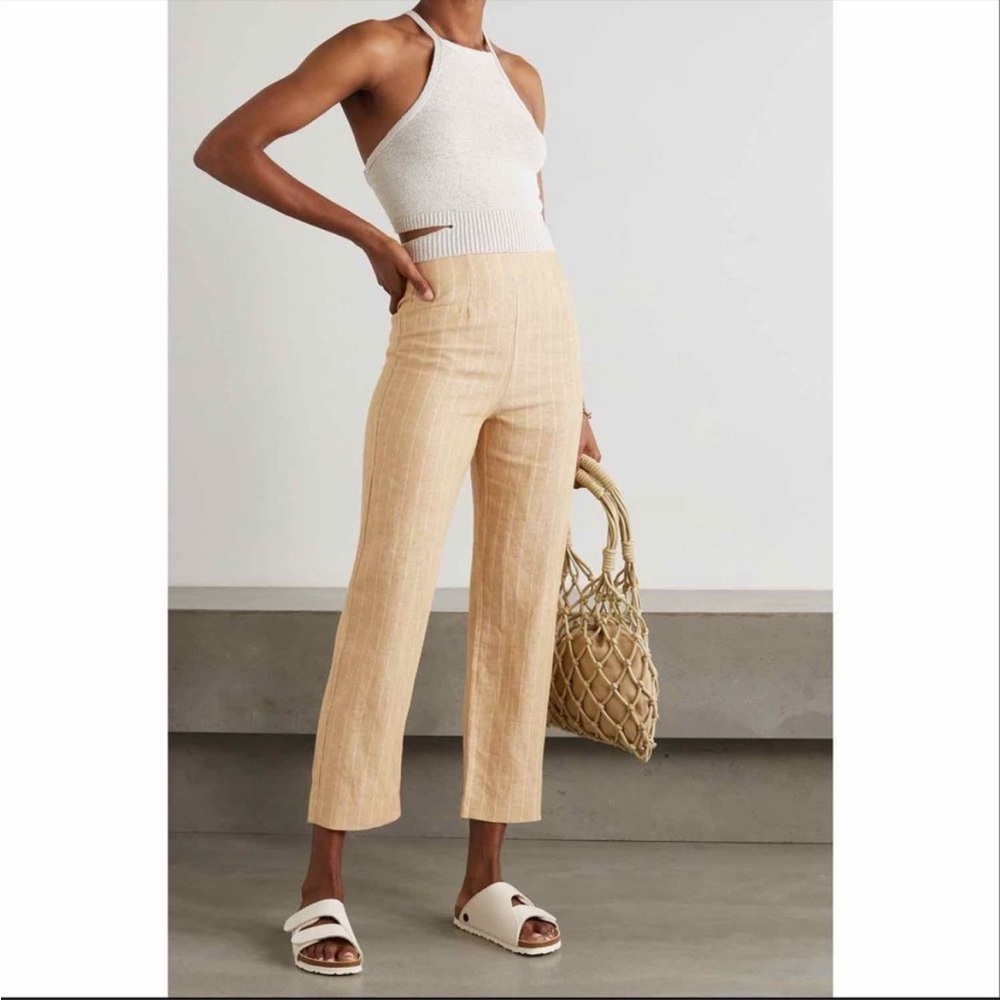 Reformation Justin Cropped Pinstriped Linen Wide-Leg Pants in Yellow and White